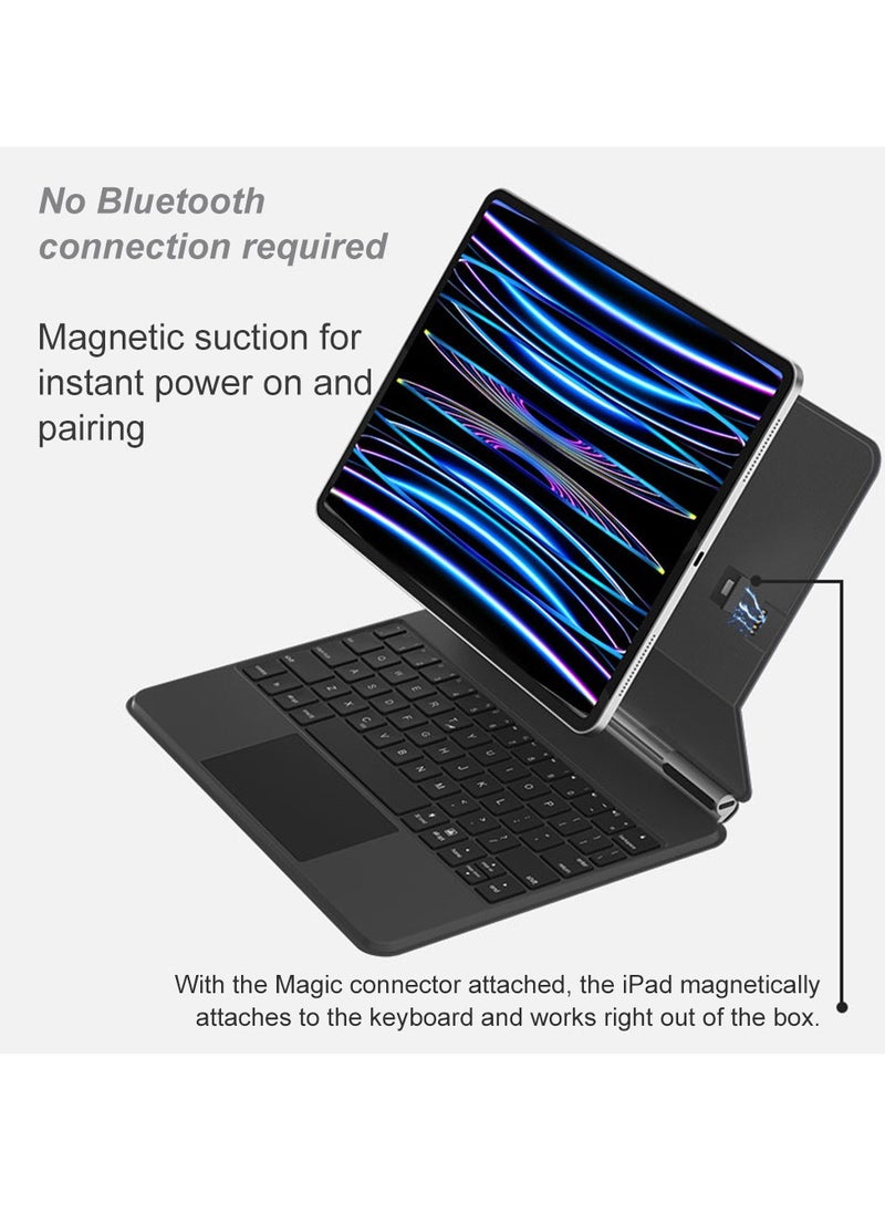 FlashHawk Arabic English Wireless Magic Keyboard,Connect Through Contacts,No Bluetooth Required,Wireless Tablet Keyboard for iPad Pro 11-inch, iPad Air 4/5 10.9-inch Black  - Image 2