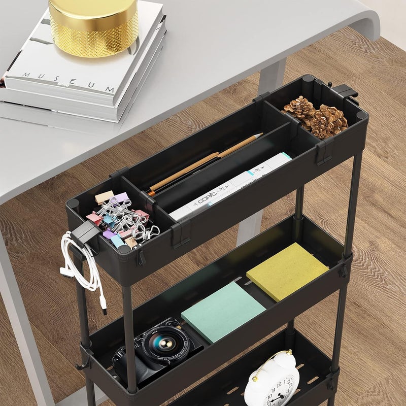 SPACELEAD SAKA Slim Storage Cart,4 Tier Bathroom Rolling Utility Cart Storage Organizer Slide Out Cart, Mobile Shelving Unit Organizer Trolley for Office Bathroom Kitchen Laundry Room Narrow Places, Black - Image 2
