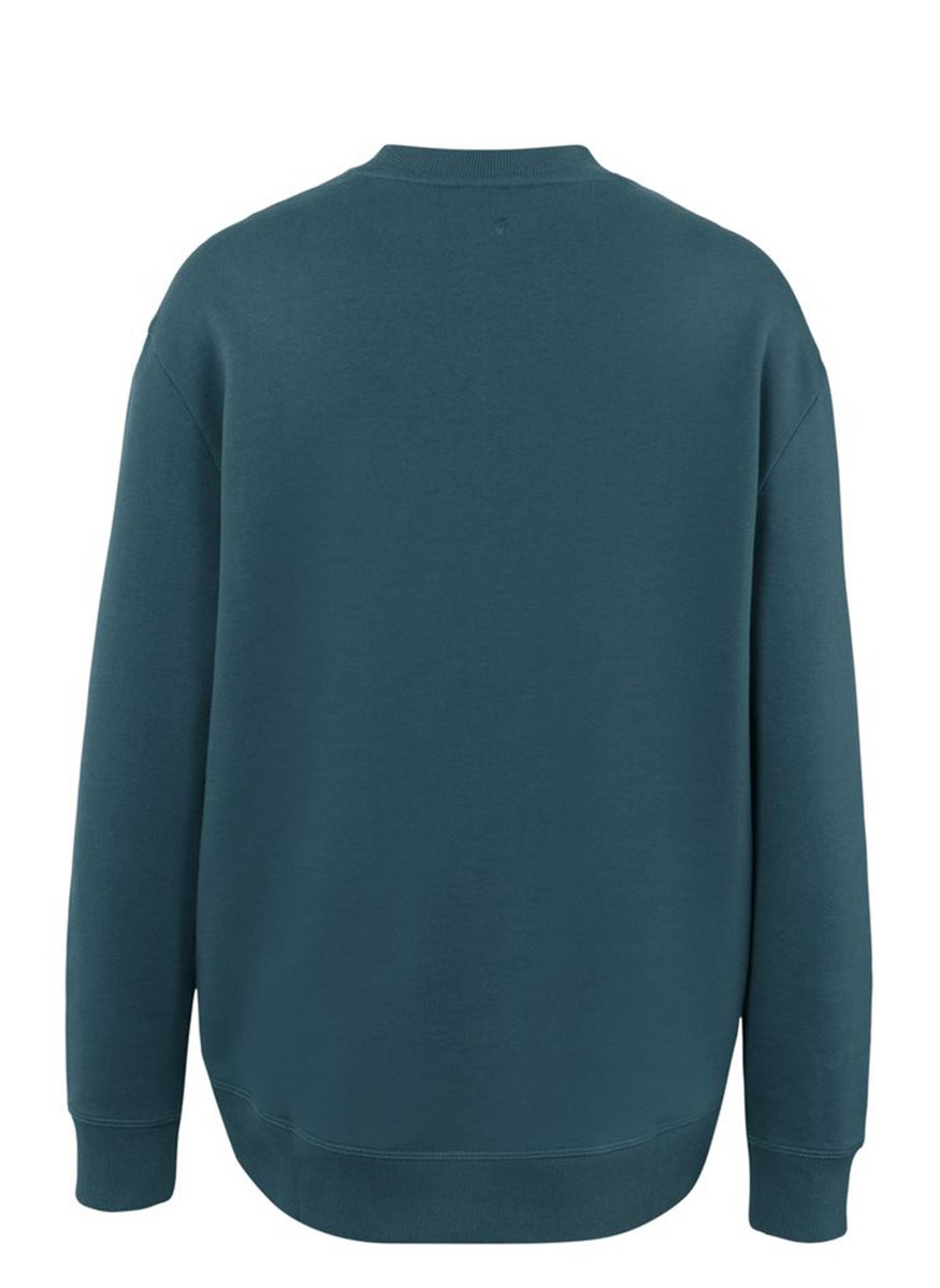 Tchibo Women Ribbed Collar Long Sleeve Plain Sweatshirts, Teal Blue  - Image 3