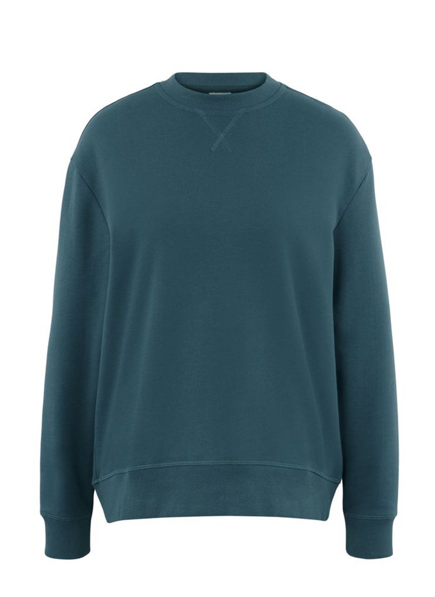 Tchibo Women Ribbed Collar Long Sleeve Plain Sweatshirts, Teal Blue  - Image 2