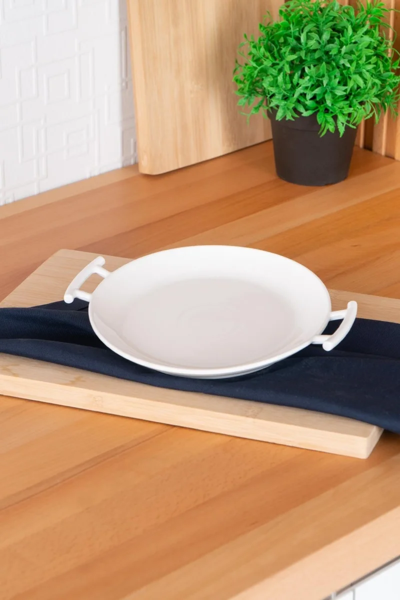 Acar Bianco Perla Serving Plate with Round Handle - 22.5 cm
