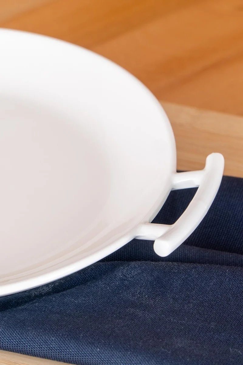 Acar Bianco Perla Serving Plate with Round Handle - 22.5 cm