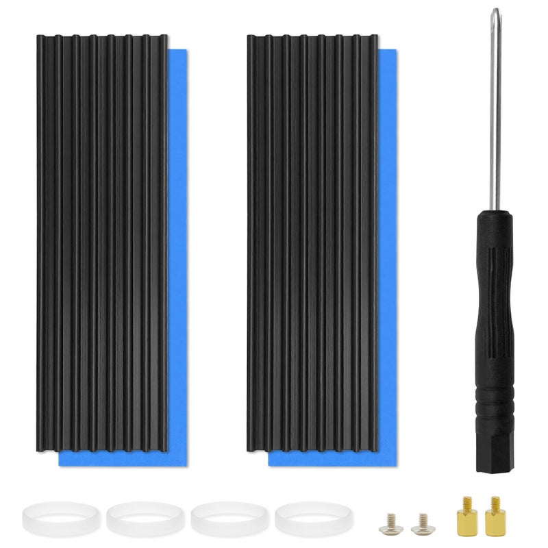 Scartink 2pcs M.2 SSD Heatsink 2280 SSD NVMe Heat Sink with NVMe SSD Thermal Pad,Screwdriver,Screw,4 Transparent Rubber Straps for PC/PS5 M.2 PCIE NVMe SSD or M.2 SATA SSD - Image 1