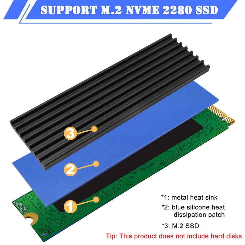 Scartink 2pcs M.2 SSD Heatsink 2280 SSD NVMe Heat Sink with NVMe SSD Thermal Pad,Screwdriver,Screw,4 Transparent Rubber Straps for PC/PS5 M.2 PCIE NVMe SSD or M.2 SATA SSD - Image 3