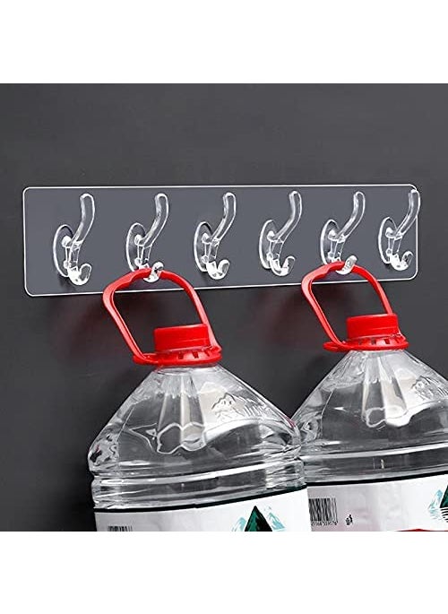SGMSC SGMSC Self Adhesive 6 in 1 Hook Sticker Strip for Wall Hanging MultiPurpose Item Heavy Duty Sticky Hooks for Hanging Reusable Waterproof Transparent Pack of 1  - Image 2