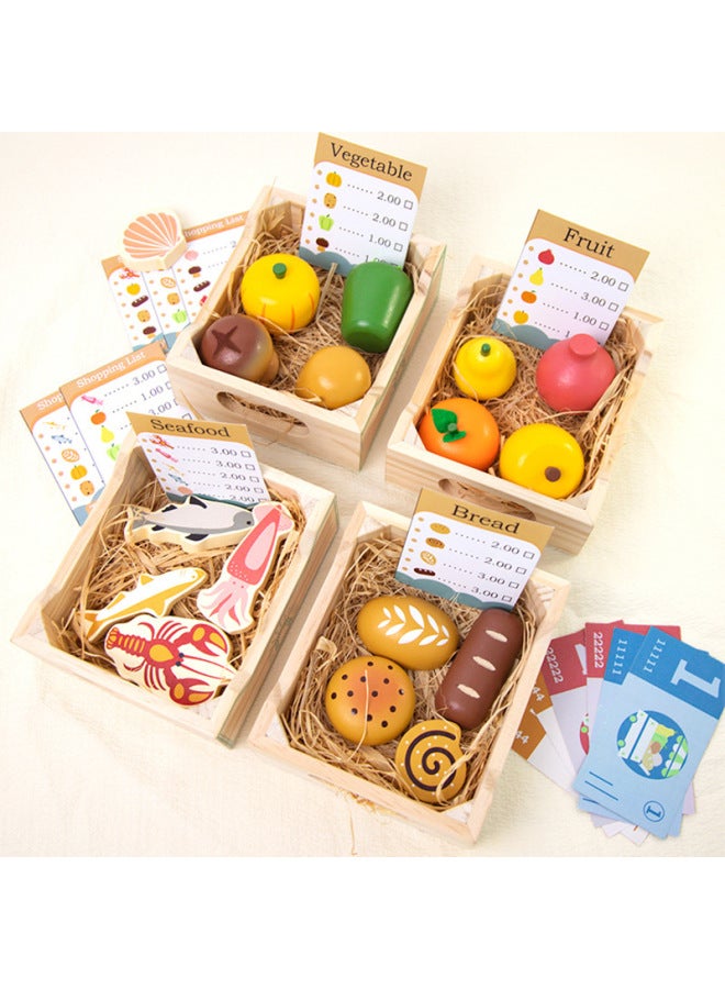 Wooden Children's Wooden Box Fruit And Vegetable Cutting Wooden Simulation Pretend Play Kitchen Cutting Educational Toy
