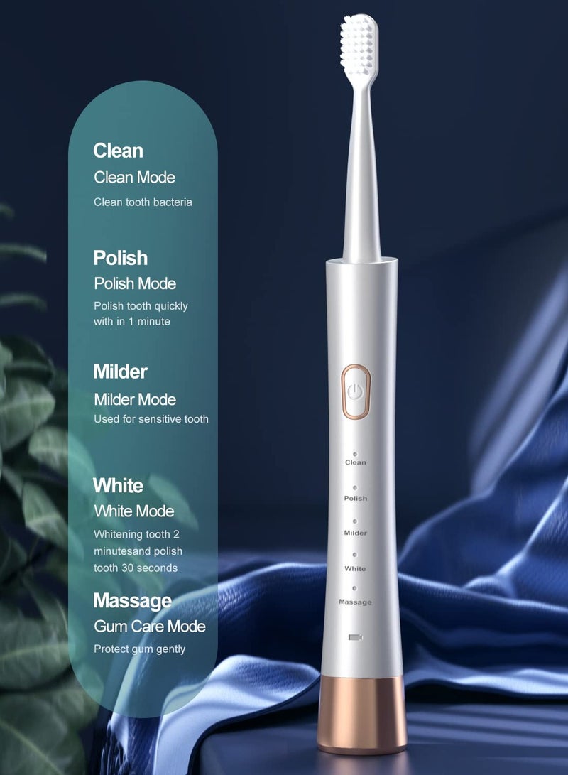 Electric Toothbrush, Sonic Toothbrushes with 8 Brush Heads 31000 VPM 5 Modes and 2 Minutes Smart Timer, Fast Charge 2 Hours Last 30 Days, Rechargeable Electric Toothbrush for Adult (White) - Image 2