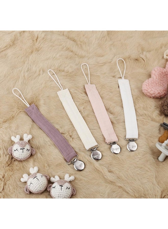 SUGEE Pacifier Clip for Baby Boy and Girl - Linen Soft Fabric Pacifier Hold with Clip for Binky, Leash Soothie Holder Unisex 4 Pack (Pink） - Image 2
