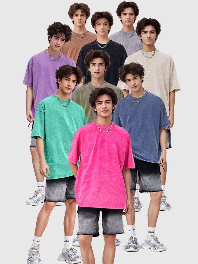 Shunwan CloThing 230g Pure CoTTon Washed and DisTressed BaTik HeavyweighT MulTi-color T-shirT ShorT-sleeved Men and Women Summer Trendy Brand Drawings - Image 4