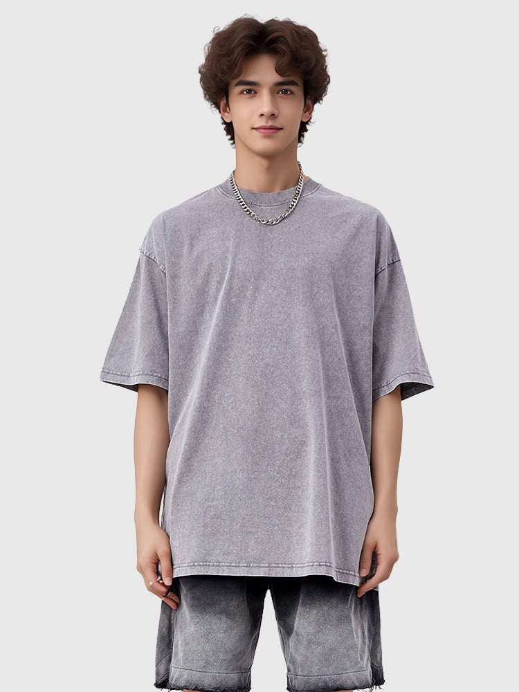 Shunwan CloThing 230g Pure CoTTon Washed and DisTressed BaTik HeavyweighT MulTi-color T-shirT ShorT-sleeved Men and Women Summer Trendy Brand Drawings - Image 5