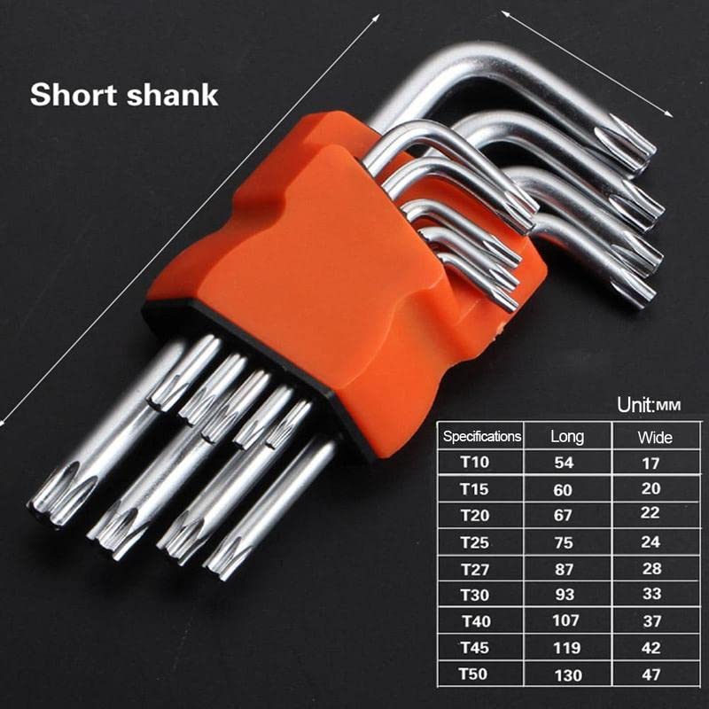 MLD QT991 Set of 9 Pcs Torx Hex Key Wrench Set Star allen key set Long Arm Tamper Proof Star Screwdriver Torque Repair Tool Set LShape Size T10 T15 T20 T25 T27 T30 T40 T45 T50 - Image 4