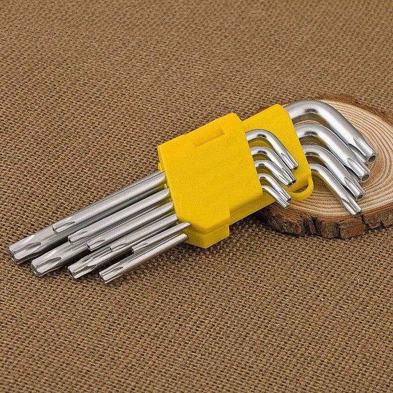 MLD QT991 Set of 9 Pcs Torx Hex Key Wrench Set Star allen key set Long Arm Tamper Proof Star Screwdriver Torque Repair Tool Set LShape Size T10 T15 T20 T25 T27 T30 T40 T45 T50 - Image 1