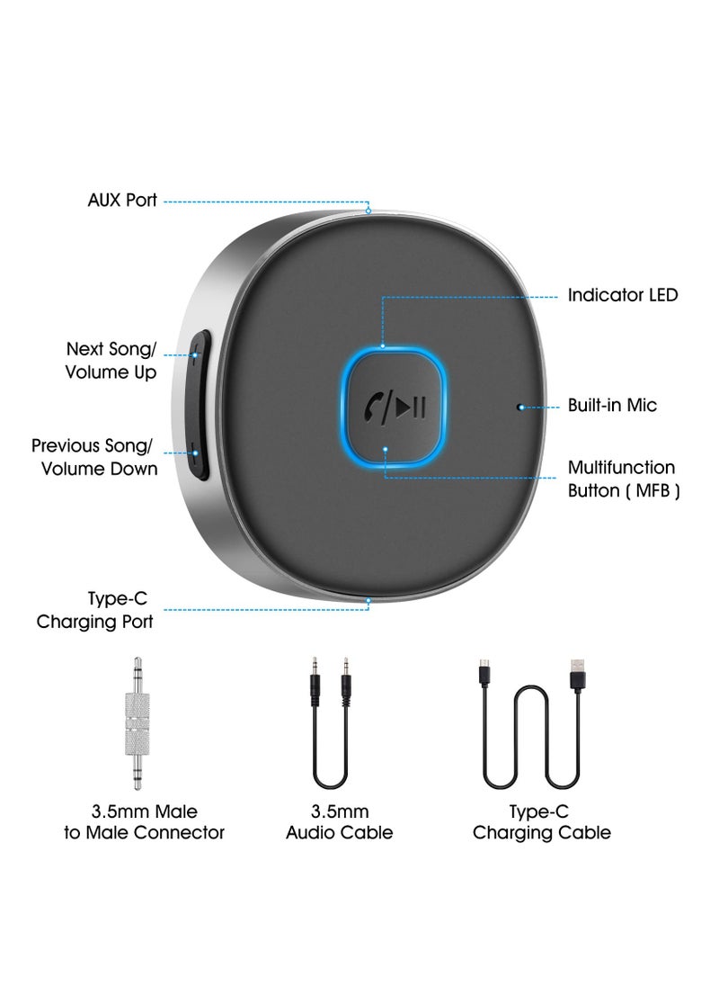 KASTWAVE - Bluetooth Aux Receiver , Portable 3.5mm Aux Car Adapter, Bluetooth 5.0 Wireless Audio Receiver for Car /Home Stereo/Wired Headphones/Speaker, 16H Battery Life - Image 1