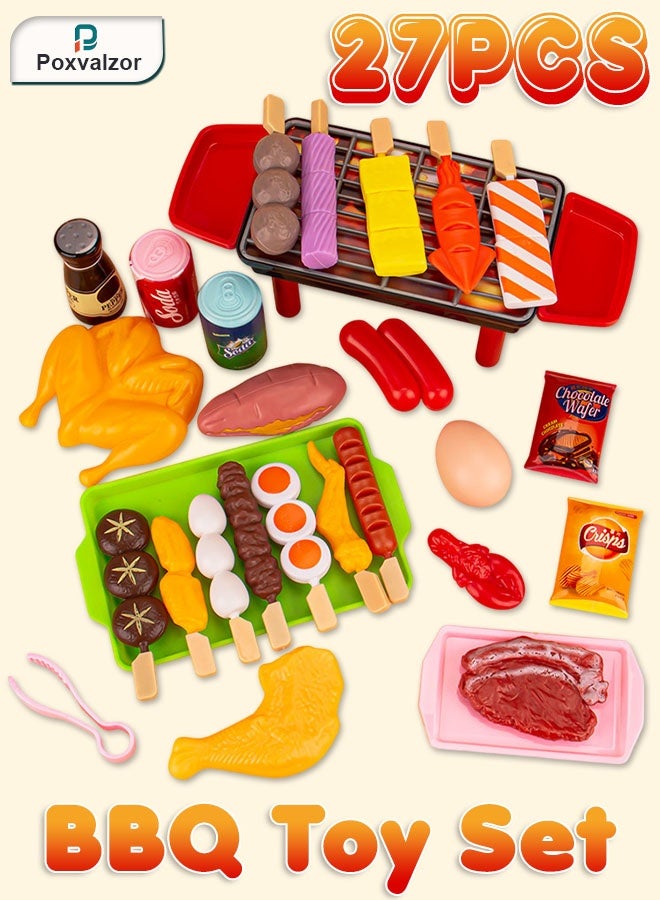 Poxvalzor 27 Pcs Simulation Barbecue Toy Children Kitchen Toy Simulation Barbecue Pretend Play Set Kitchen Barbecue Role Play Toy Set Kitchen Cooker Early Education Game For Children Boys Girls - Image 1