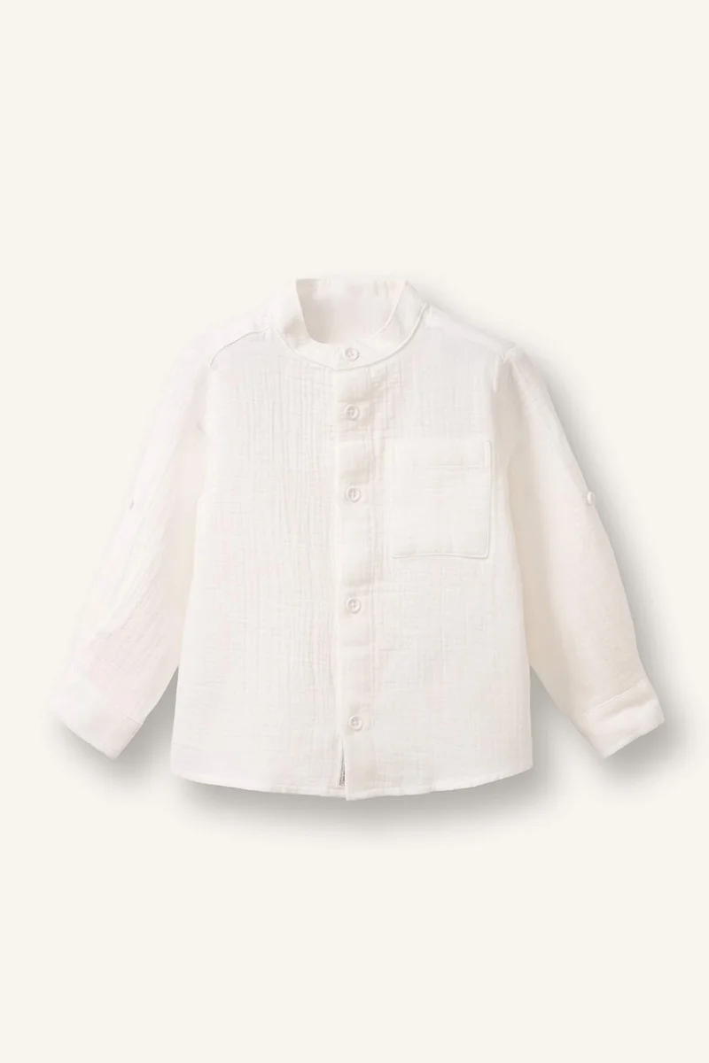ديفاكتو Baby Boy Mandarin Collar Muslin Shirt