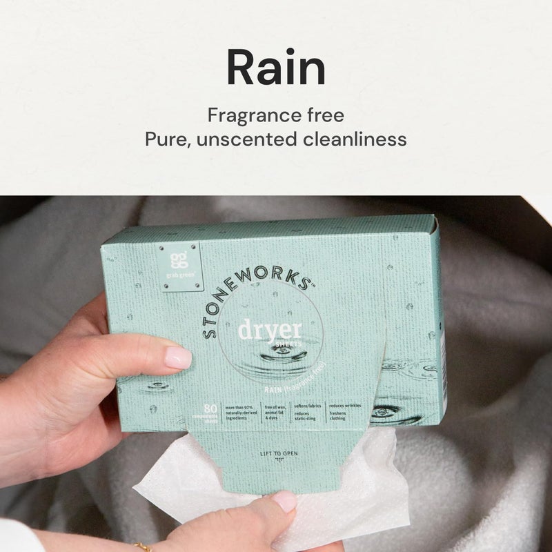 Grab Green Stoneworks Cruelty-Free Dryer Sheets | Softens Fabrics, Freshens Clothing & Reduces Static-Cling and Wrinkles | Plant Based | Fragrance Free (160 Sheets) - Image 3