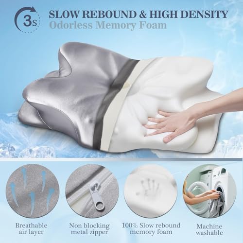 CCidea Cervical Neck Support Pillow for Sleeping Pain Relief Ergonomic Contour Memory Foam Pillows for SideBackStomach Sleepers 2 Heights with Removable Silk Satin Cover Gifts for Men Women - Image 3