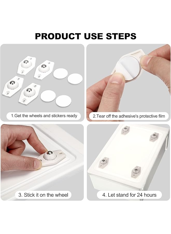 erorex Self Adhesive Wheels Mini Fixed Wheels Caster Boxes Plastic Wheel Sticky Caster Carton Wheels For Box Bottom Storage Rack Diy Toy Car Bin Storage 24 Pieces - Image 4