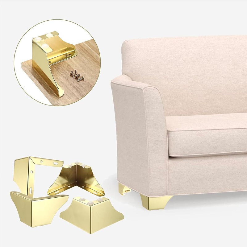 QZibeva 4Pcs Metal Furniture Legs 3 Inch Gold Sofa Legs Dresser Legs Modern Ottoman Legs Coffee Table Legs Metal Cabinet Chair Risers Heavy Duty Triangle Furniture Replacement Feets with Screws - Image 2