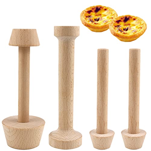 DOERDO DD DOERDO 4Pieces Wooden Tart Tamper Set Double-Side Egg Tarts Tamper Pastry Tools DIY Cake Pastry Tool for Mini Egg Tart Cheesecakes Dessert Baking - Image 1