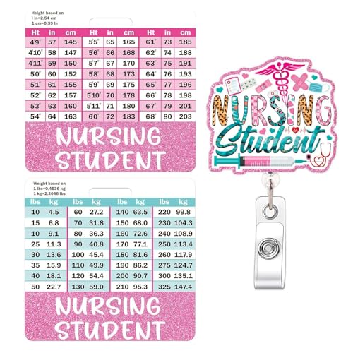 JDRGJTH Nursing Student Badge Reel and Buddy,Badge Reel Retractable Badge Clip with w/Height & Weight Conversion Charts, Gifts for Nurse Student Doctor Medical Assistant Badge Accessories - Image 1