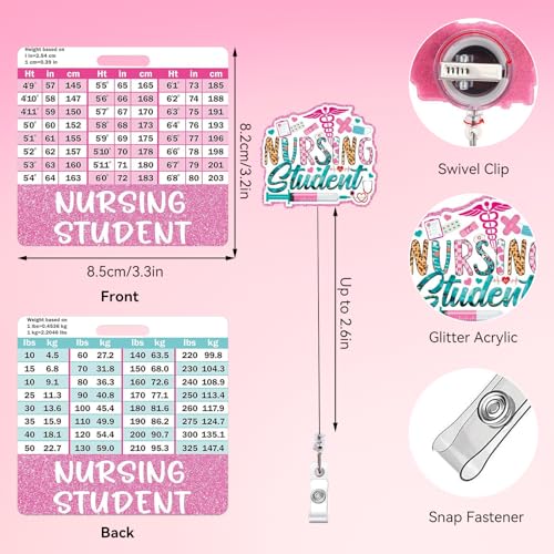 JDRGJTH Nursing Student Badge Reel and Buddy,Badge Reel Retractable Badge Clip with w/Height & Weight Conversion Charts, Gifts for Nurse Student Doctor Medical Assistant Badge Accessories - Image 2