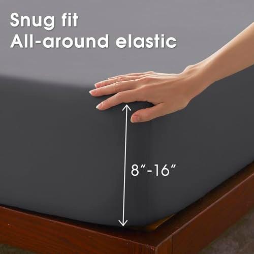 USXIBEI Queen Size 4 Piece Sheet Set - Comfy Breathable & Cooling Bed Sheets Set, Soft and Wrinkle Free, Deep Pockets, Easy & Secure Fit, Hotel Luxury Bedding - Oeko-Tex - Dark Grey - Image 4