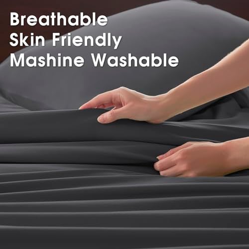 USXIBEI Queen Size 4 Piece Sheet Set - Comfy Breathable & Cooling Bed Sheets Set, Soft and Wrinkle Free, Deep Pockets, Easy & Secure Fit, Hotel Luxury Bedding - Oeko-Tex - Dark Grey - Image 5