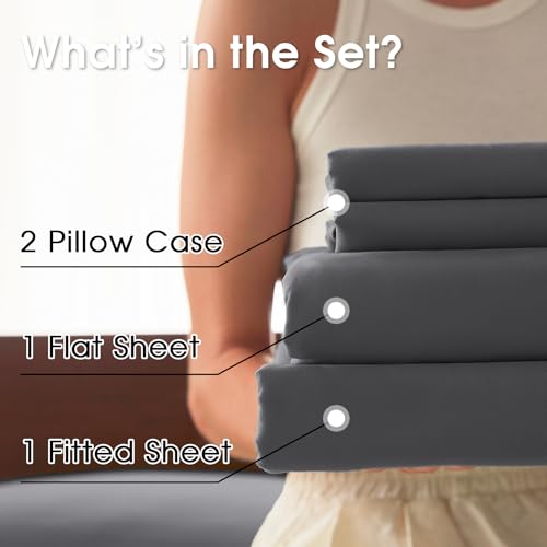 USXIBEI Queen Size 4 Piece Sheet Set - Comfy Breathable & Cooling Bed Sheets Set, Soft and Wrinkle Free, Deep Pockets, Easy & Secure Fit, Hotel Luxury Bedding - Oeko-Tex - Dark Grey - Image 2