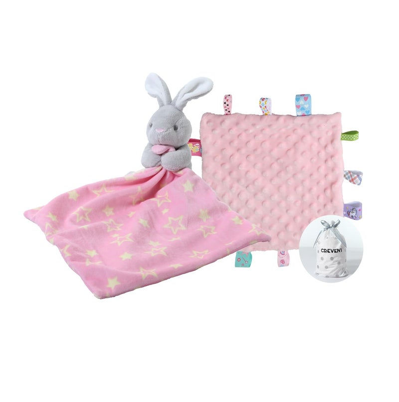 CREVENT Soft Plush Animal Face Security Blankets for Boys and Girls, Great Gifts for Birthday Baby Shower (Hugging Bunny + Tag) - Image 1