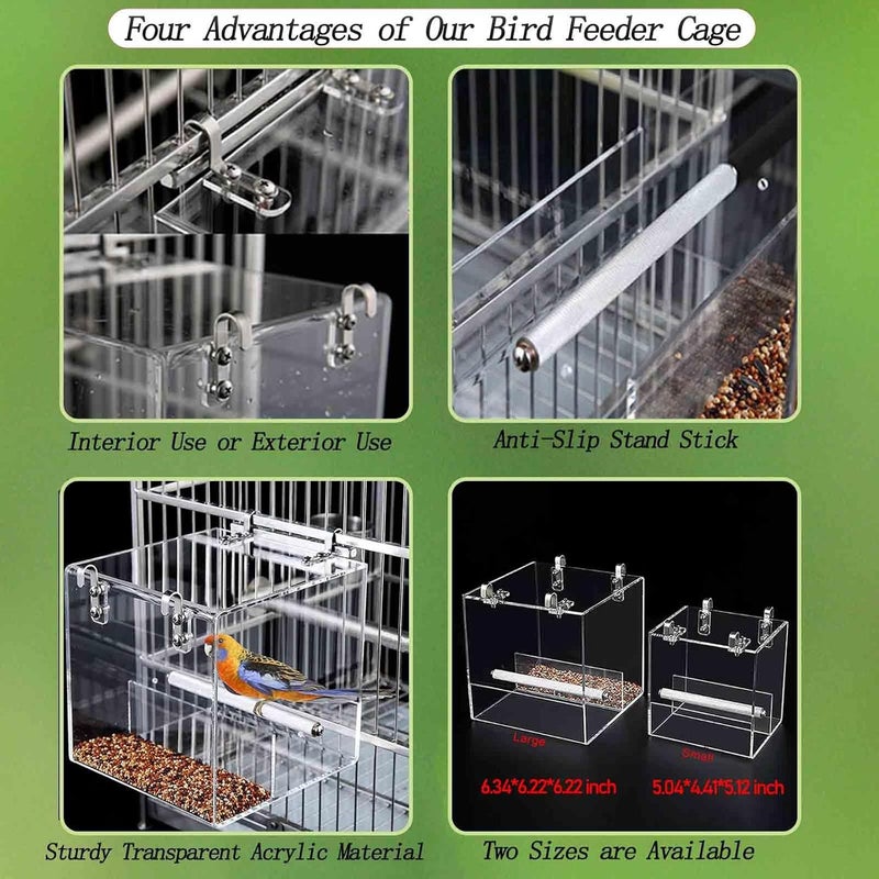 Xxmbbjy No Mess Bird Feeder for Cage, Automatic Acrylic No Mess Bird Feeder Cage for Parrots Canary Parakeet Budgerigar Crested Myna Cockatiel Lovebird (Large) - Image 3
