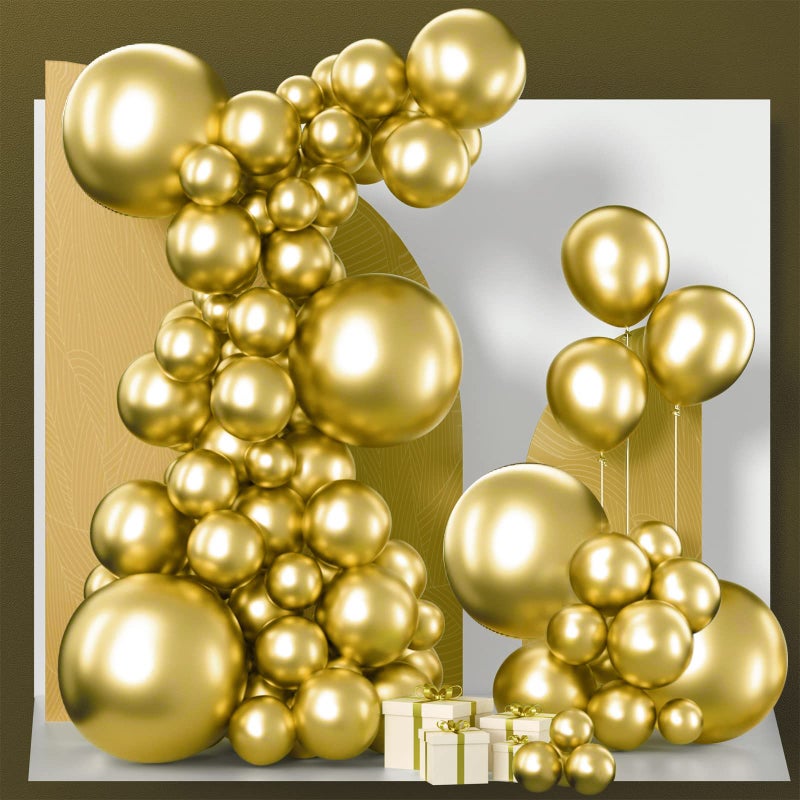 PartyWoo Gold Balloons 140pcs Different Sizes of 18 12 10 5 Inch Gold Balloon Arch Kit Garland for Birthday Wedding Anniversary Baby Shower Graduation Retirement Casino Party Decorations Gold-G101 - Image 1