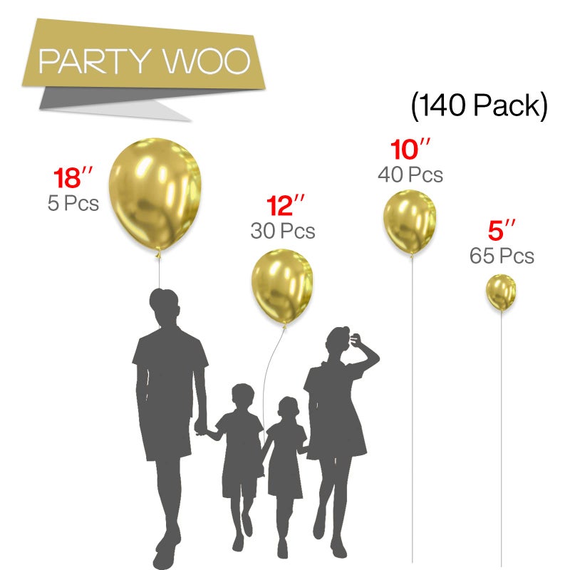 PartyWoo Gold Balloons 140pcs Different Sizes of 18 12 10 5 Inch Gold Balloon Arch Kit Garland for Birthday Wedding Anniversary Baby Shower Graduation Retirement Casino Party Decorations Gold-G101 - Image 2