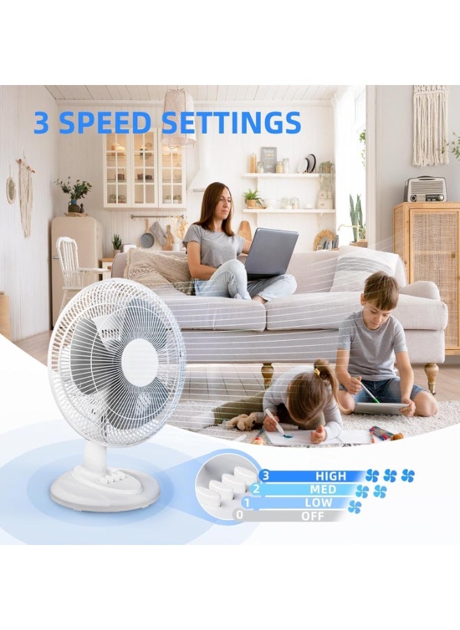 Oscillating Table Fan with Adjustable Tilt, Convenient Push Button Controls, Quiet, 16 inch, 3 Speed, Desk Fan, Airflow 15.75 ft/sec, Ideal for Home, Bedroom, Dorm & Office (Black)
