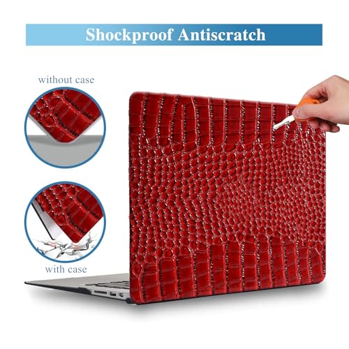 KEROM Compatible for Crocodile MacBook Pro 13 Inch Case 2026 2022-2016 M2 M1 A2338 A2289 A2251 A2159 A1989 A1706 A1708, Textured Aligator Skin Snakeskin PU Leather Hardshell & Keyboard Cover, Burgandy - Image 3