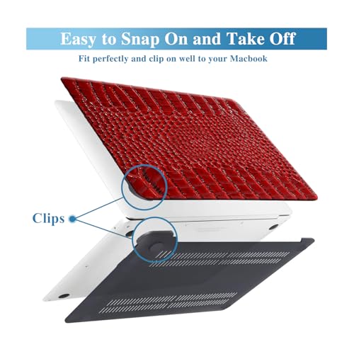 KEROM Compatible for Crocodile MacBook Pro 13 Inch Case 2026 2022-2016 M2 M1 A2338 A2289 A2251 A2159 A1989 A1706 A1708, Textured Aligator Skin Snakeskin PU Leather Hardshell & Keyboard Cover, Burgandy - Image 4