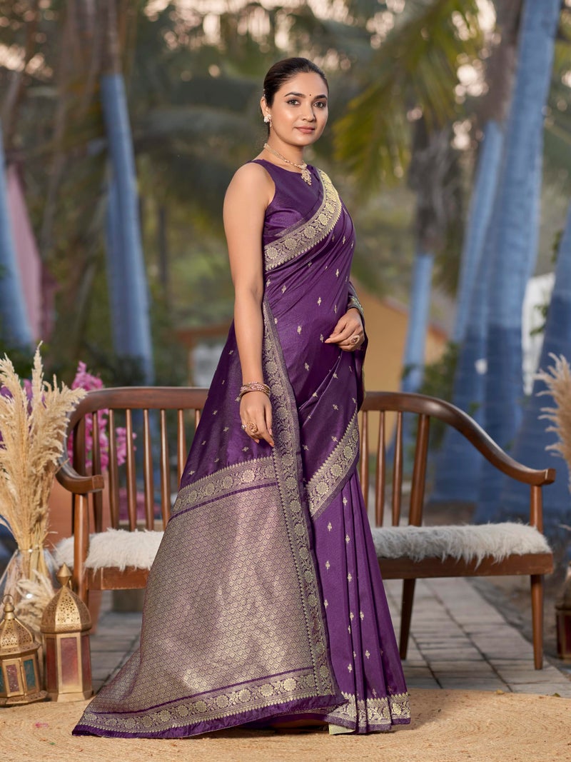 MANOHARI Women's Most Trendy Banarasi Woven Purple Saree With Heavy Jacquard Work Saree With Blouse Piece_MN1988 - Image 4