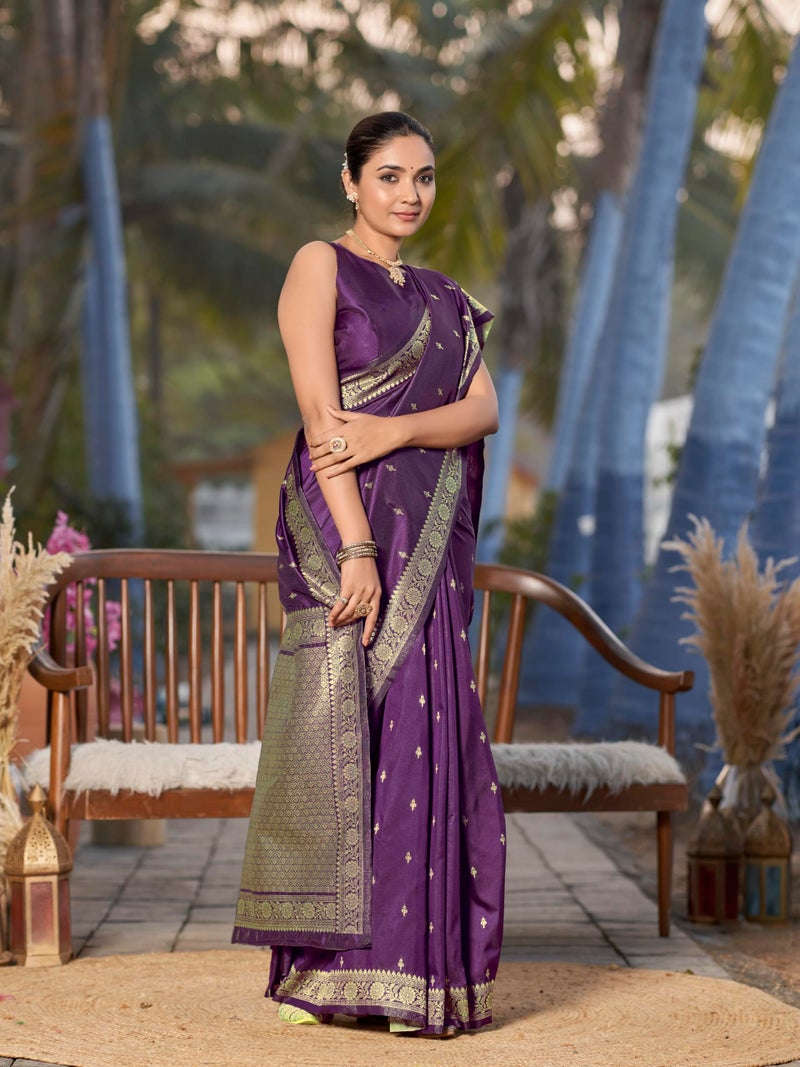 MANOHARI Women's Most Trendy Banarasi Woven Purple Saree With Heavy Jacquard Work Saree With Blouse Piece_MN1988 - Image 5