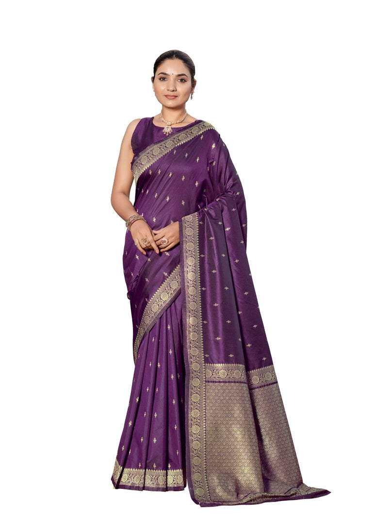 MANOHARI Women's Most Trendy Banarasi Woven Purple Saree With Heavy Jacquard Work Saree With Blouse Piece_MN1988 - Image 1
