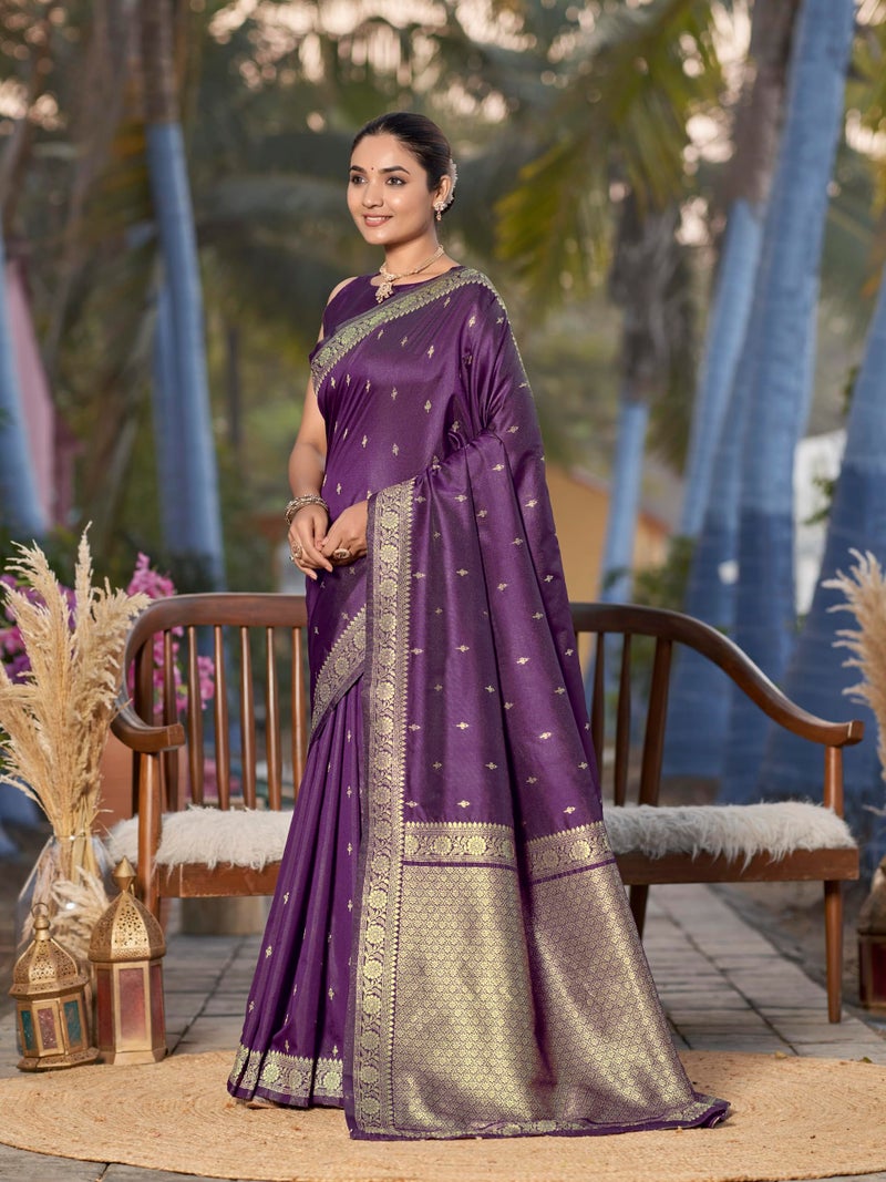 MANOHARI Women's Most Trendy Banarasi Woven Purple Saree With Heavy Jacquard Work Saree With Blouse Piece_MN1988 - Image 2