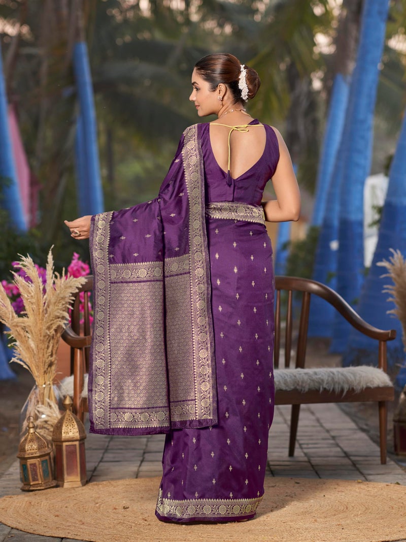 MANOHARI Women's Most Trendy Banarasi Woven Purple Saree With Heavy Jacquard Work Saree With Blouse Piece_MN1988 - Image 3
