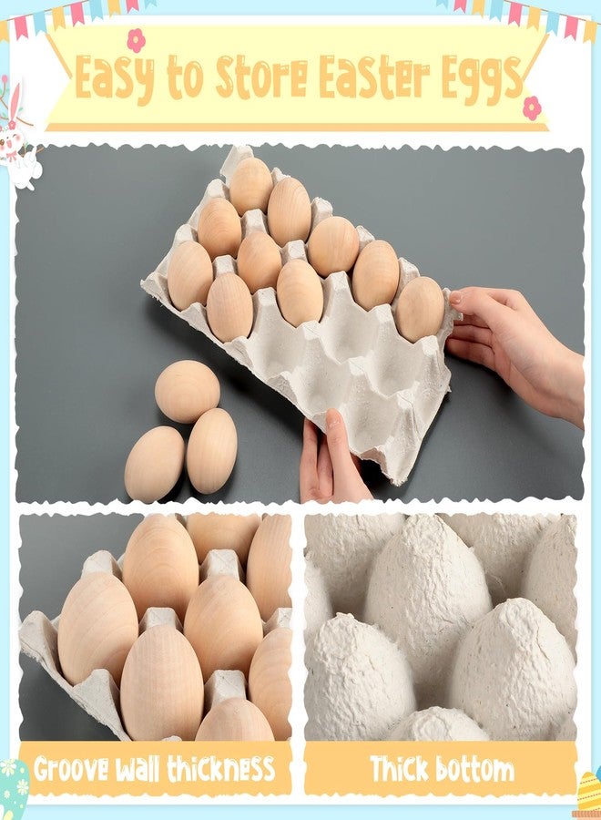 Beeveer 60 Pcs Wooden Eggs for Crafts Unpainted Eggs with Blank Egg Cartons, Wooden Fake Food Egg to Paint for Easter Decorating, Kitchen Craft, Basket Stuffer(White,Wood) - Image 3