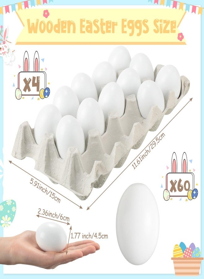Beeveer 60 Pcs Wooden Eggs for Crafts Unpainted Eggs with Blank Egg Cartons, Wooden Fake Food Egg to Paint for Easter Decorating, Kitchen Craft, Basket Stuffer(White,Wood) - Image 2