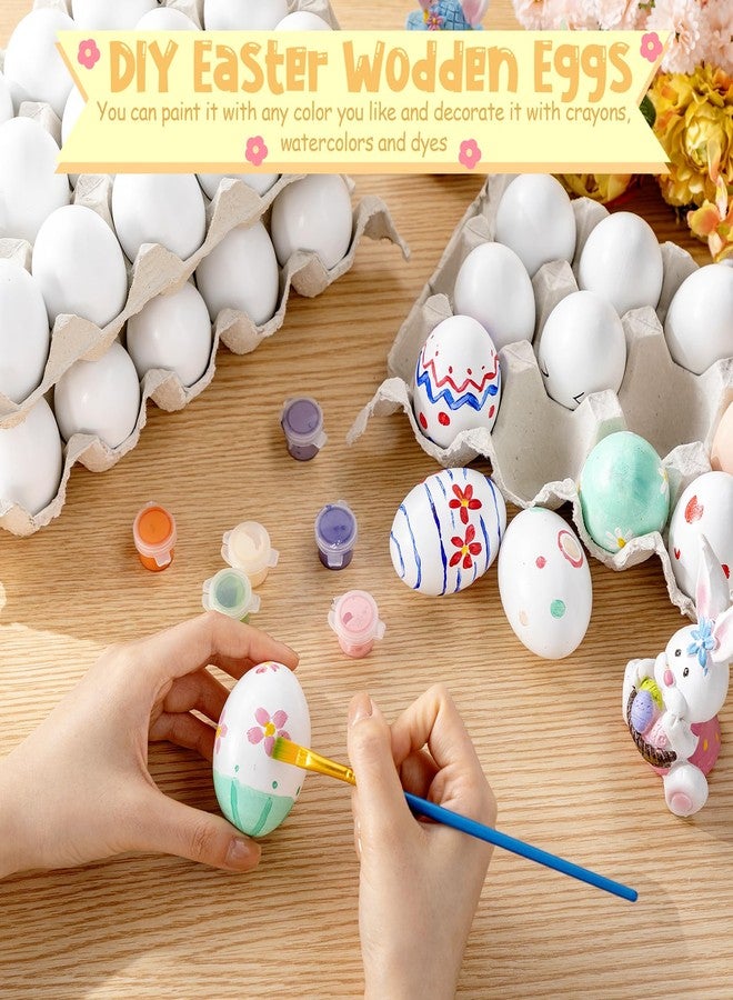 Beeveer 60 Pcs Wooden Eggs for Crafts Unpainted Eggs with Blank Egg Cartons, Wooden Fake Food Egg to Paint for Easter Decorating, Kitchen Craft, Basket Stuffer(White,Wood) - Image 4