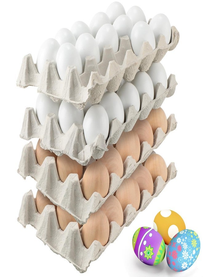 Beeveer 60 Pcs Wooden Eggs for Crafts Unpainted Eggs with Blank Egg Cartons, Wooden Fake Food Egg to Paint for Easter Decorating, Kitchen Craft, Basket Stuffer(White,Wood) - Image 1