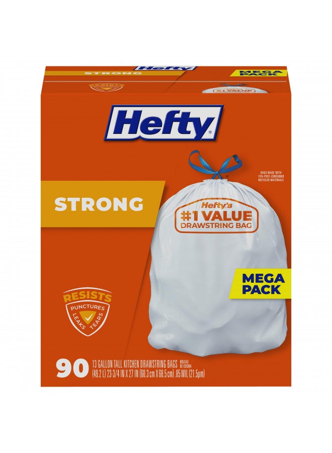 Hefty Hefty Strong Tall Kitchen Trash Bags, Unscented, 13 Gallon, 90 Count, White  - Image 1