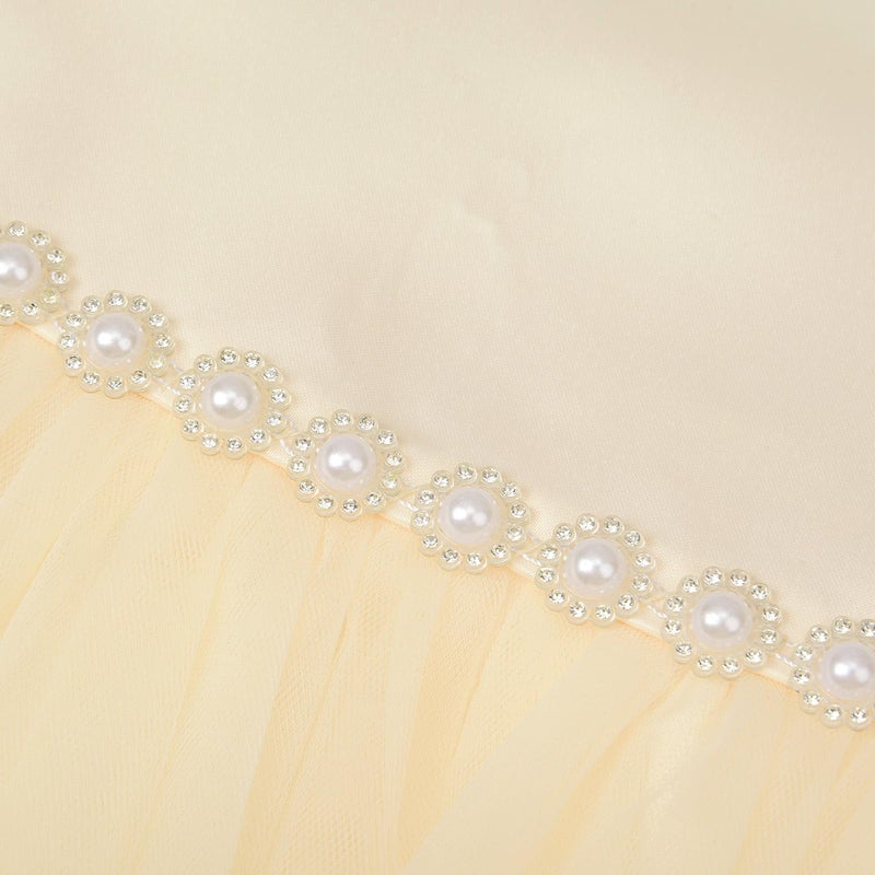 Uhnice Flower Girl Pearl Dress Tulle Ball Gown Bow Prom with Heart Cutout for Wedding Birthday Party (Champagne, 130/6-7 Years) - Image 5