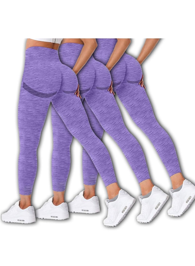 MARGOUN 3 Pack Of Women Seamless Legging Tummy Control High Waist Workout Gym Yoga Pants Large Purple