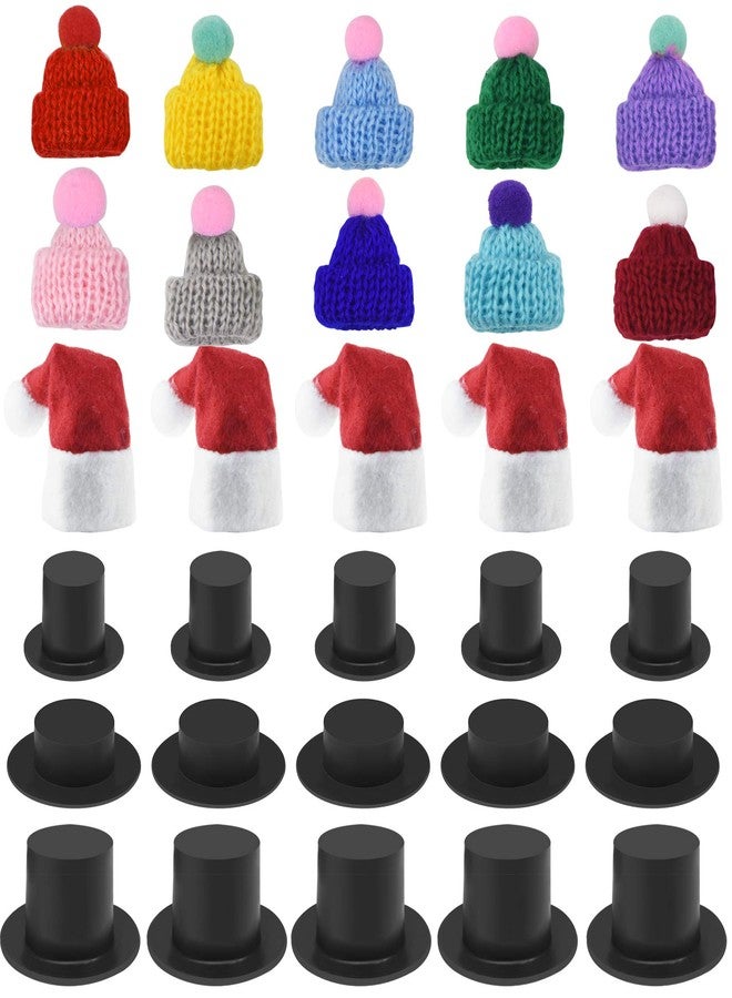 Poualss Mini Christmas Knit Hat Red & Black Plastic Hats for DIY Doll Crafts, Lollipop Candy Covers, Christmas Tree Ornaments - Image 1