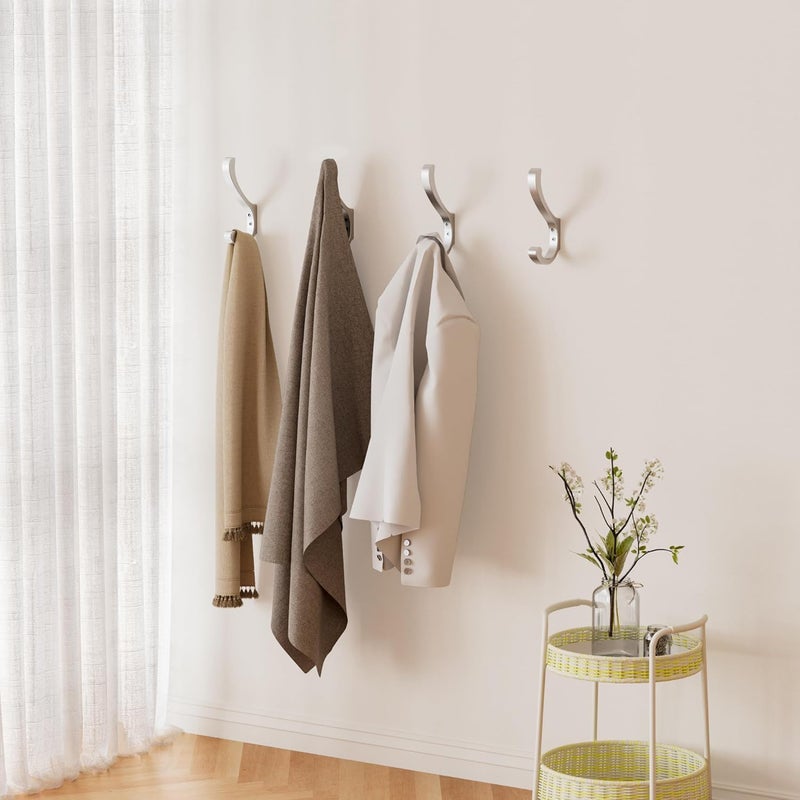 jockcaras Silver Coat Hooks Wall Mount - Wall Hooks For Hanging Heavy Duty (30LB),Large Coat Hanger Wall Hangers,Metal Hooks For Hanging Towels,Backpack,Hat,Jacket,Key,Bag,Purse,Clothes,Robe,Dog Leash (4 Pack) - Image 2